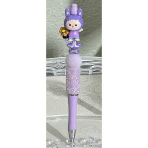 Custom Pen Lububu Monster Purple Beaded Cute Sparkly Handmade Unique Gift Star